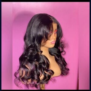 6x5 Closure Wig | 250% Density | Styled Curls w/ Purple Peekaboo